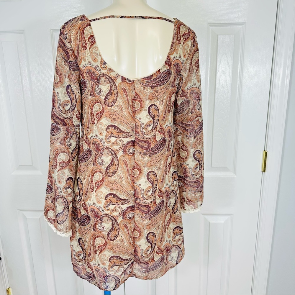 XHILARATION mini DRESS or TUNIC TOP BoHo, paisley, print long sleeve Romantic S - Picture 3 of 8